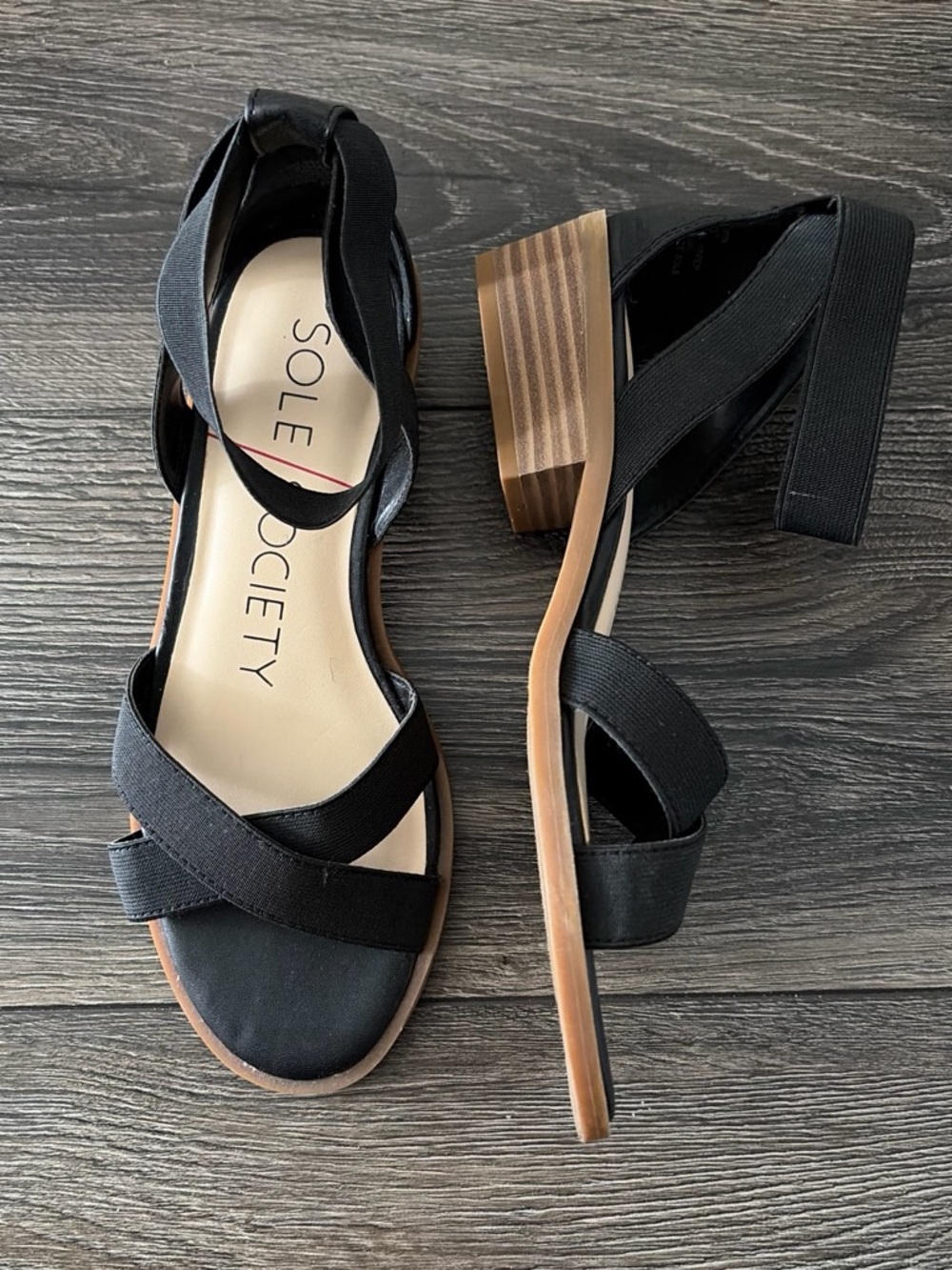 Sole Society So-Sefraya Black Elastic Ankle Strap Sandals 6.5 M Low Block Heel